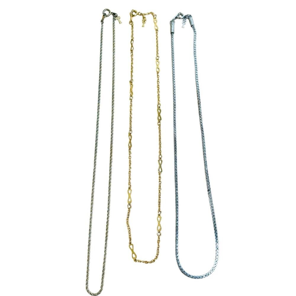 Trifari Chain Necklaces Set of 3 Gold Tone Figure Eight Chain and Silver Tone